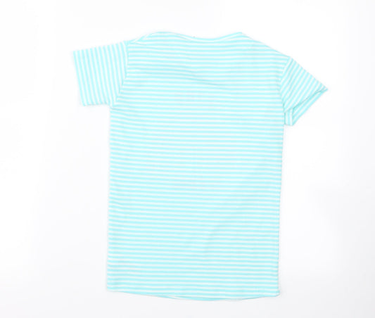 Preworn Girls Blue Striped Rayon Basic T-Shirt Size S - rainbow