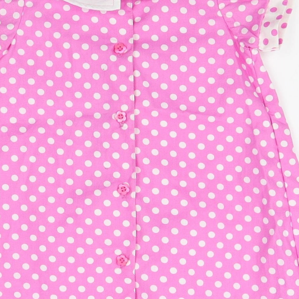 Brand and care label for sweet elegance girls’ pink polka dot a-line, size 12, months