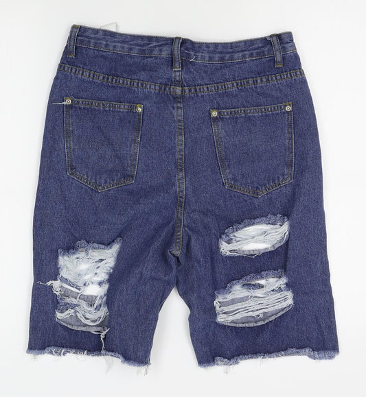 PRETTYLITTLETHING Womens Blue Cut-Off Shorts Size 10 - distressed