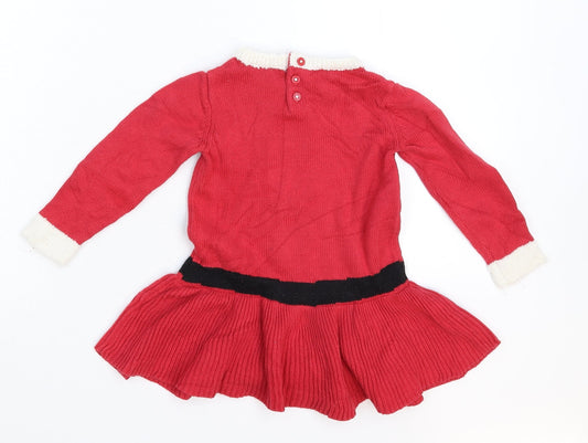 TU Girls Red Knit Jumper Dress Size 12 Months - Christmas