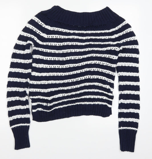 Find Womens Blue Striped Knit Pullover Jumper Size S