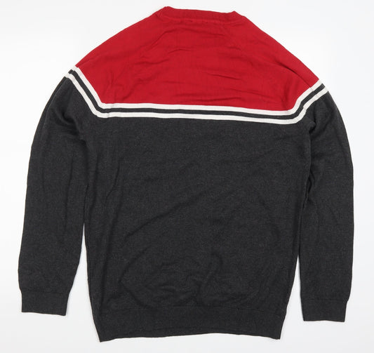 New Look Mens Red Striped Knit Pullover Jumper Size L - Grey