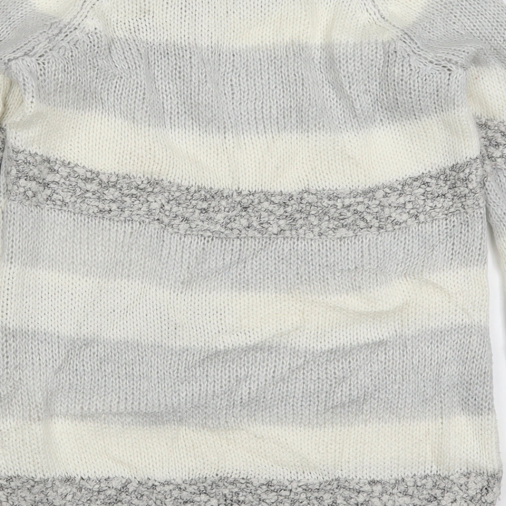 Brand and care label for Red Herring women’s grey striped knit jumper, size UK 10