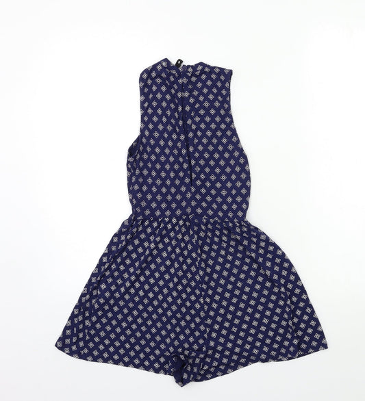 H&M Womens Blue Geometric Playsuit One-Piece Size 6