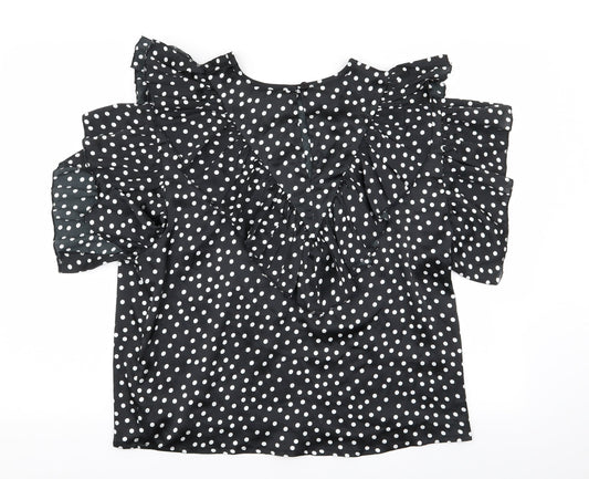 I SAW IT FIRST Womens Black Polka Dot Basic Blouse Size 14