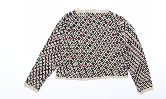 Q-10 Womens Multicoloured Geometric Pullover Jumper Size M