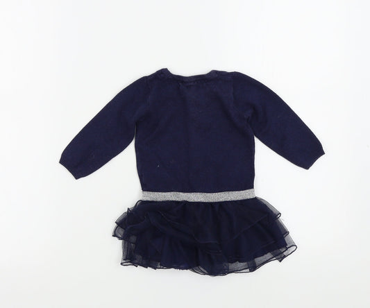 name it Girls Blue Colourblock Pullover Jumper Size 9-12 Months