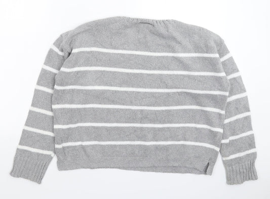 Sweater Shop Womens Grey Striped Knit Pullover Jumper Size M