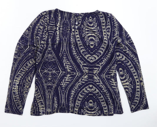 Emreco Womens Blue Geometric Knit Pullover Jumper Size 14