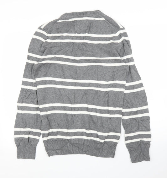 H&M Mens Grey Striped Pullover Jumper Size S