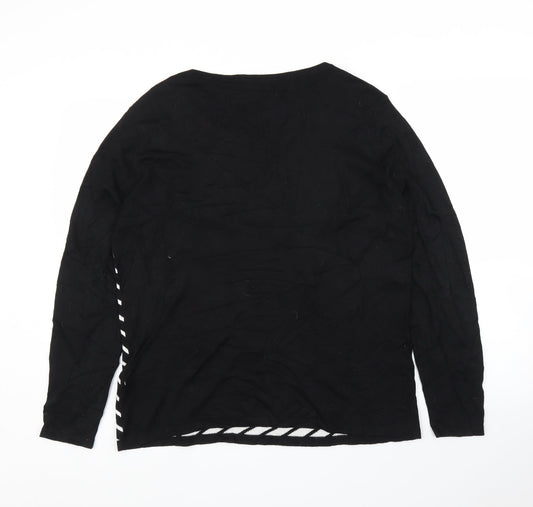 M&Co Womens Black Striped Pullover Jumper Size 16