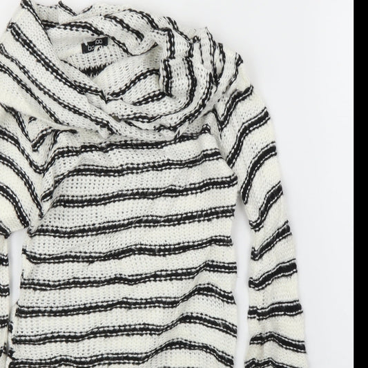 Boohoo Womens White Striped Pullover Jumper Size M