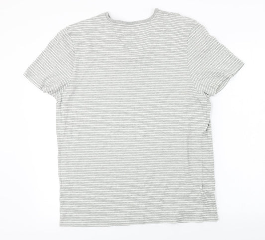 Easy Mens Grey Striped T-Shirt Size L