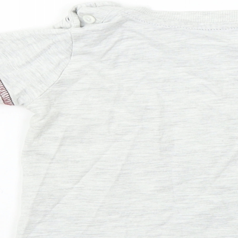 Brand and care label for Matalan boys’ grey basic t-shirt, size 6-9, months