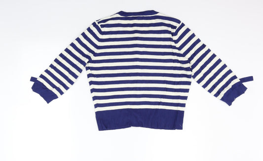 M&Co Womens Blue Striped Pullover Jumper Size 14