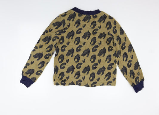 Marks and Spencer Womens Beige Animal Print Henley Jumper Size 10