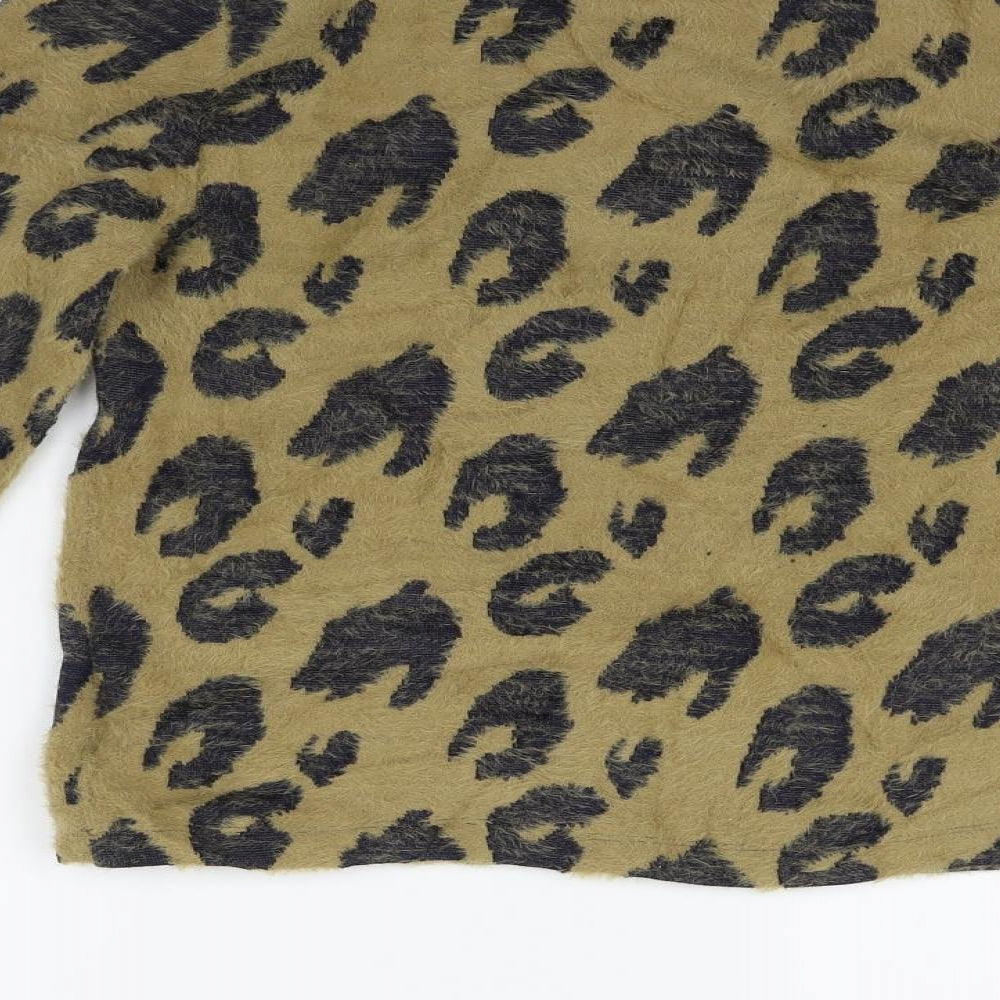 Marks and Spencer Womens Beige Animal Print Henley Jumper Size 10