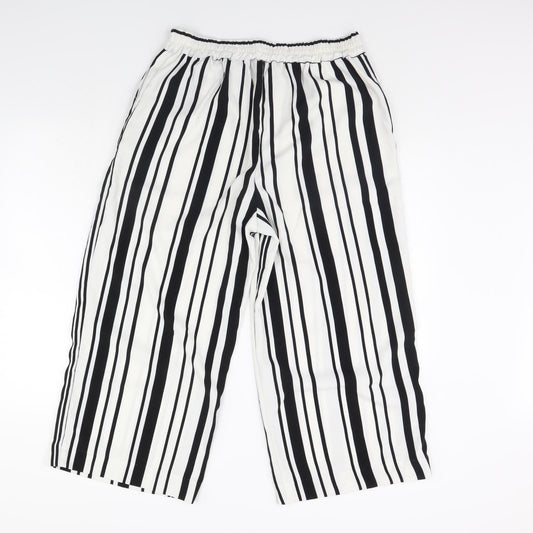 only Womens White Striped Trousers Size 12 L30 in