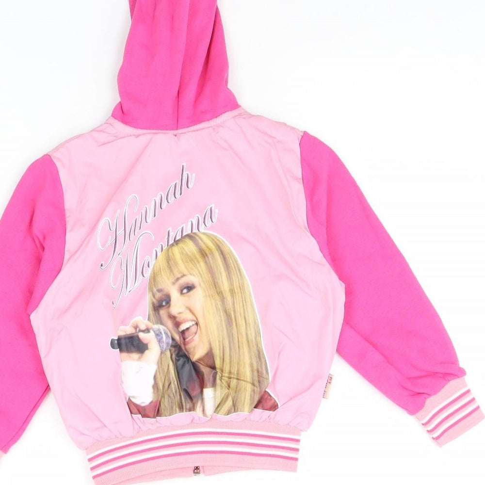 Brand and care label for Preworn girls’ pink jacket, size 2, years - hannah montana