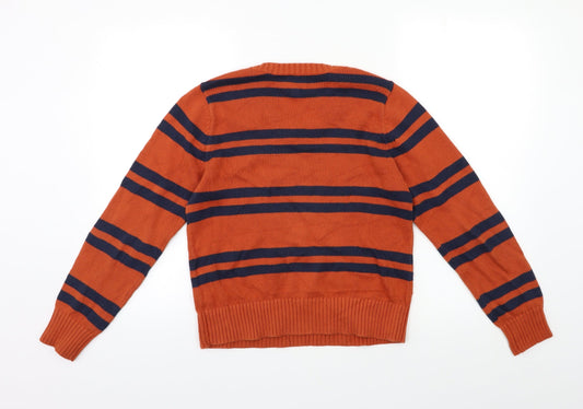 Lands' End Girls Orange Striped Pullover Jumper Size 10-11 Years