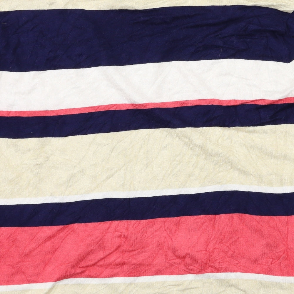 Brand and care label for Alexara women’s multicoloured striped jumper, size L