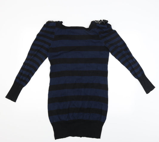 E-vie Womens Blue Striped Pullover Jumper Size 10