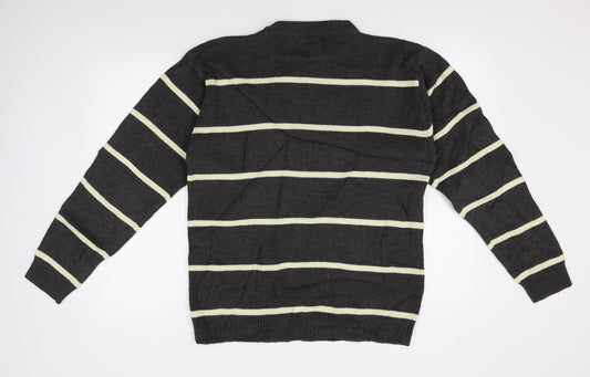 Private Member Mens Grey Striped Pullover Jumper Size L