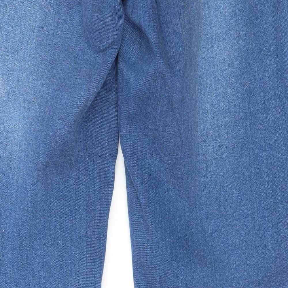 Brand and care label for Evie women’s blue denim jegging jeans, size UK 8, 28-inch leg