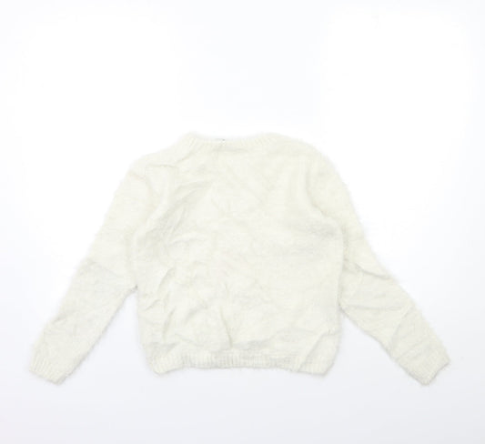 EVIE Girls White Knit Pullover Jumper Size 11 Years