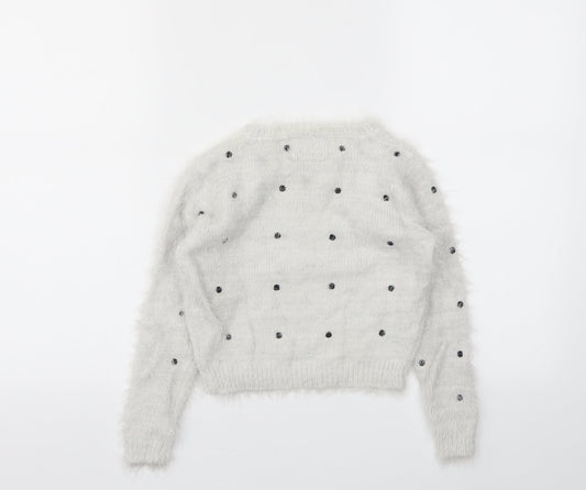 YD Girls Grey Spotted Pullover Hoodie Size 8-9 Years