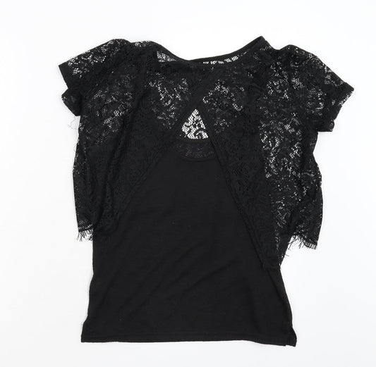 Miss Selfridge Womens Black Basic T-Shirt Size 8