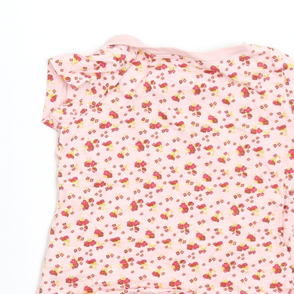 Brand and care label for Next girls’ pink floral basic t-shirt, size 3-6, months