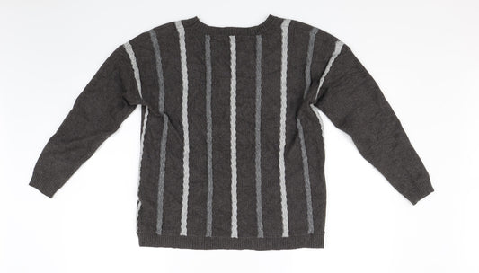 Casami Mens Grey Striped Pullover Jumper Size M
