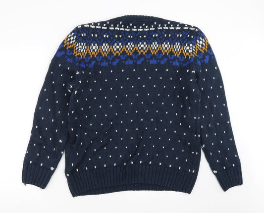LIMITED Mens Blue Geometric Knit Pullover Jumper Size L