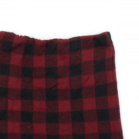 Boohoo Womens Red Check A-Line Skirt Size M