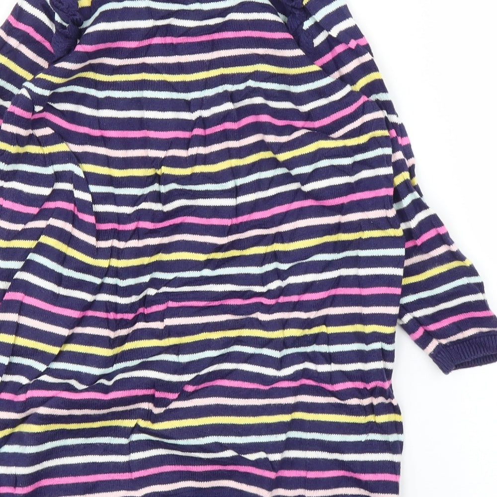 Brand and care label for Tu girls’ purple striped jumper dress, size 18-24, months