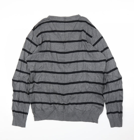 BHS Mens Grey Striped Pullover Jumper Size L