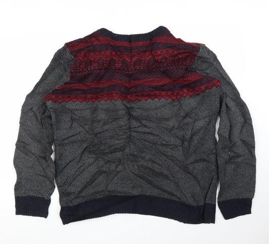 Avenue Mens Grey Fair Isle Pullover Jumper Size L