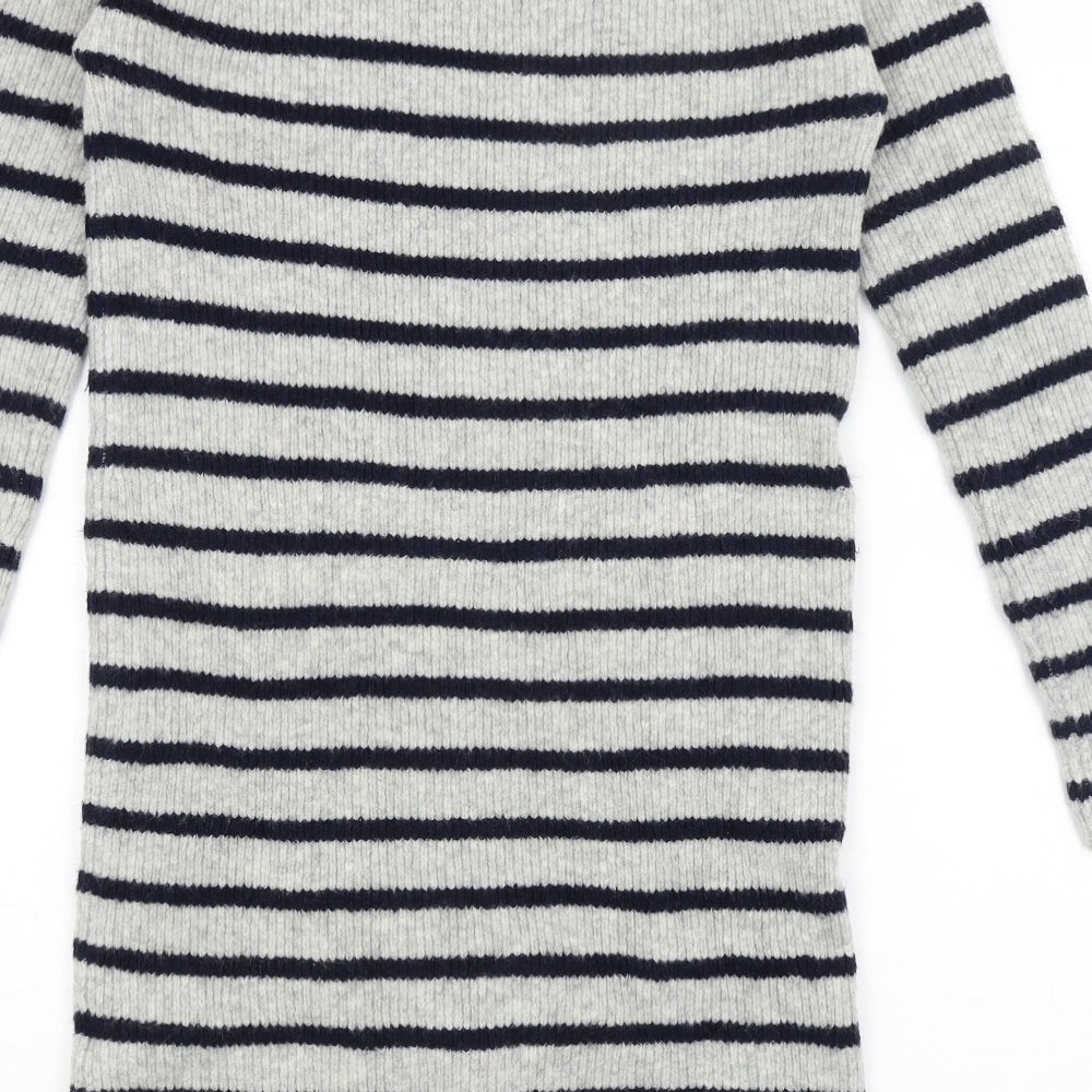 Brand and care label for ASOS women’s grey striped jumper, size UK 6