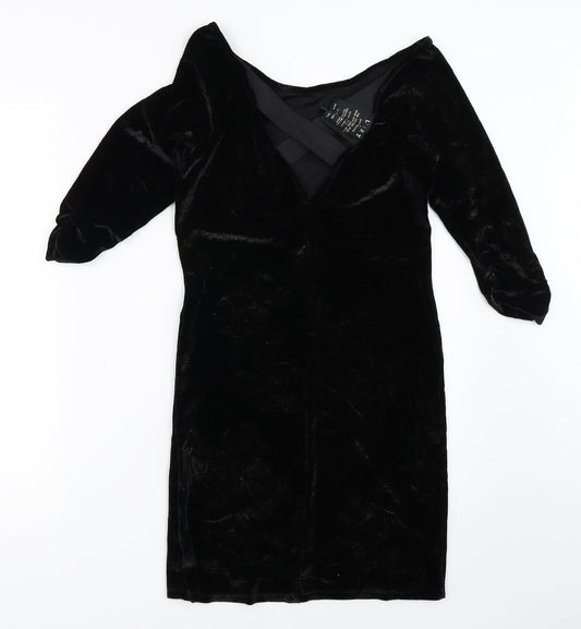 River Island Womens Black Velour Bodycon Size 12