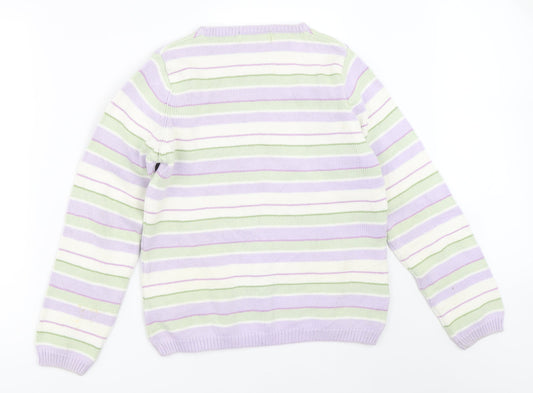 EWM Womens Purple Striped Pullover Jumper Size 10