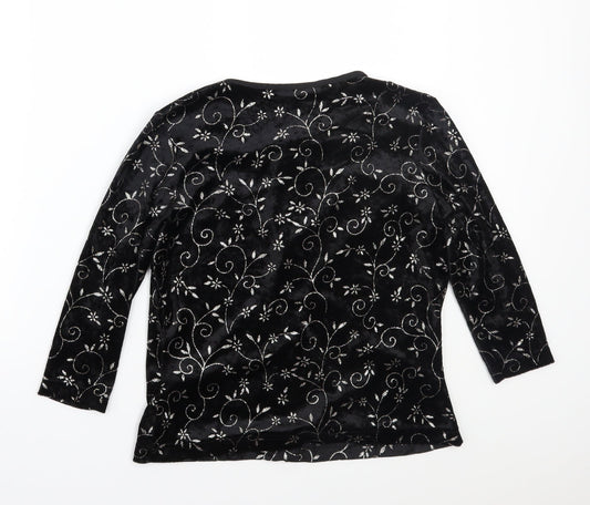 Suchita Womens Black Floral Basic T-Shirt Size 2