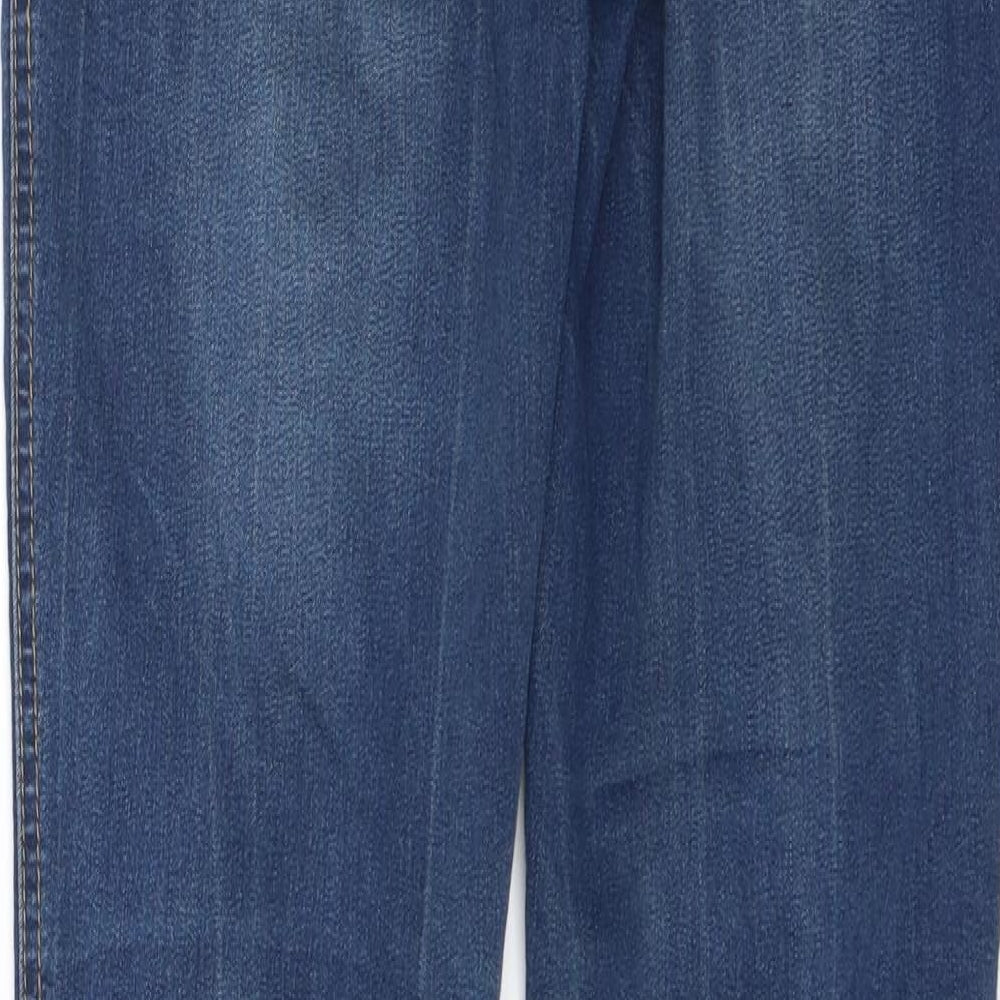 Brand and care label for Internationale women’s blue denim skinny jeans, size UK 10, 29-inch leg