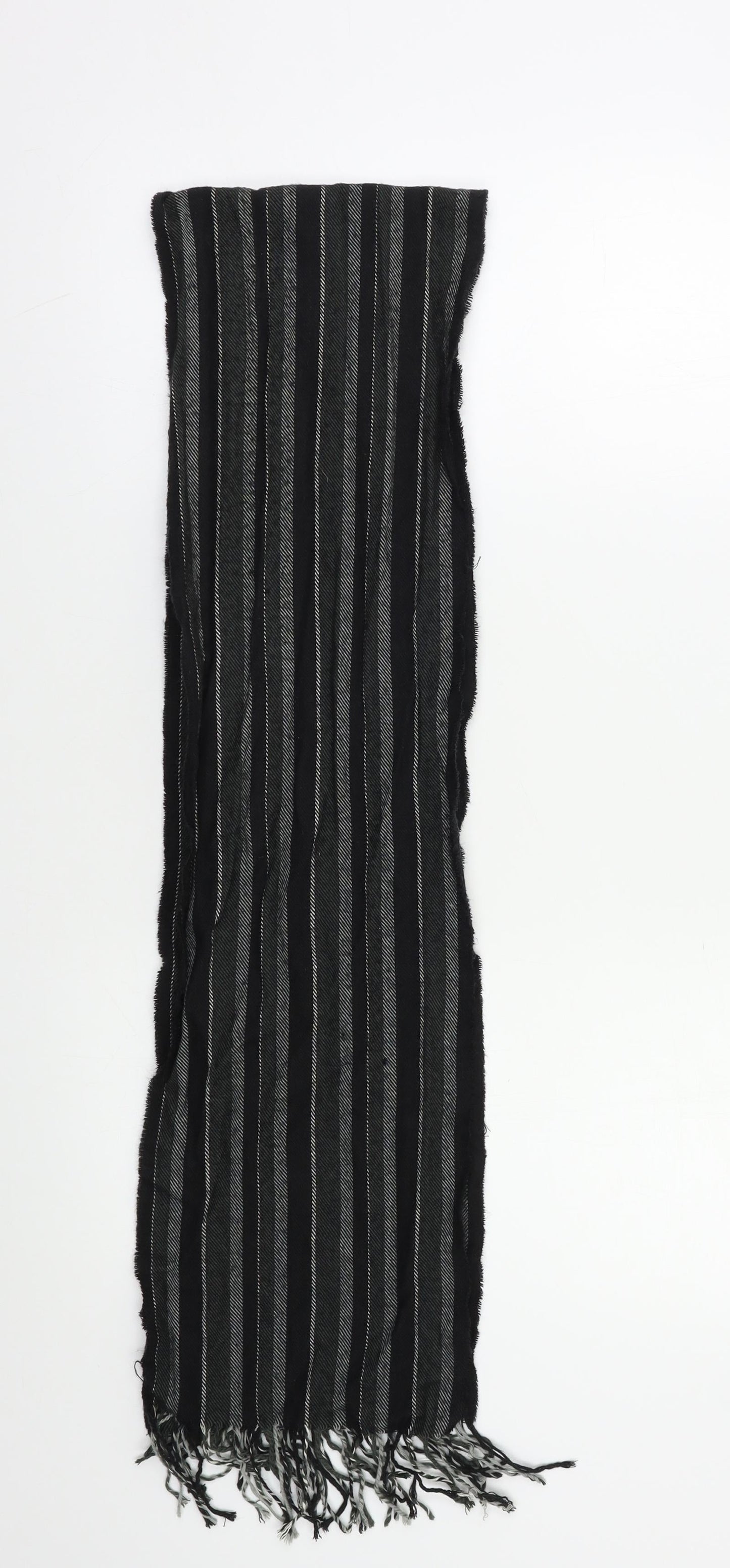 Preworn Mens Black Striped Scarf Size Regular