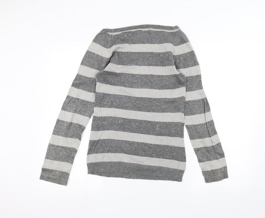 VILA Womens Grey Striped Basic T-Shirt Size S