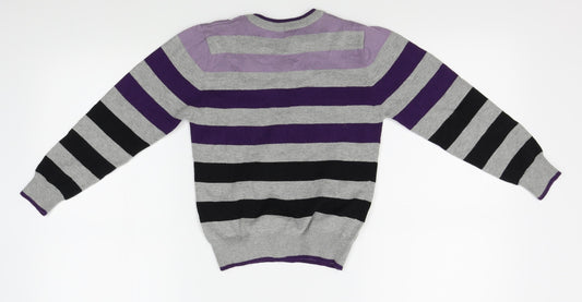 Matalan Girls Grey Striped Pullover Jumper Size 6-7 Years