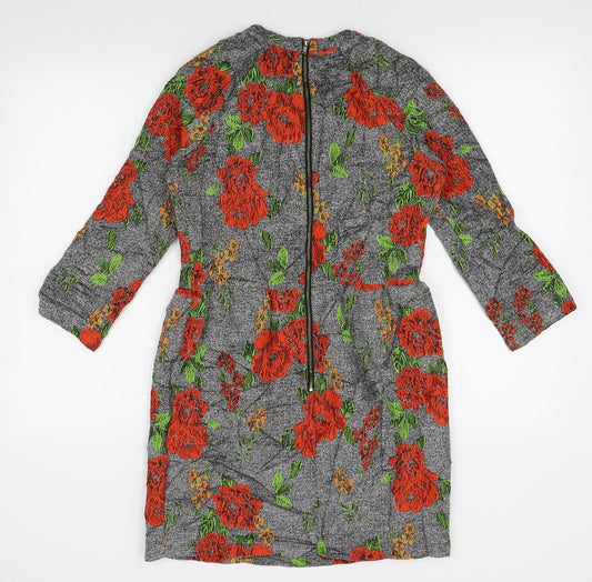 Preworn Womens Grey Floral A-Line Size 10