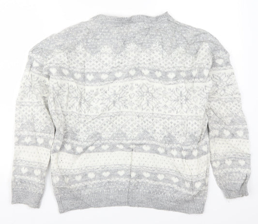 Matalan Womens Grey Geometric Knit Pullover Jumper Size S