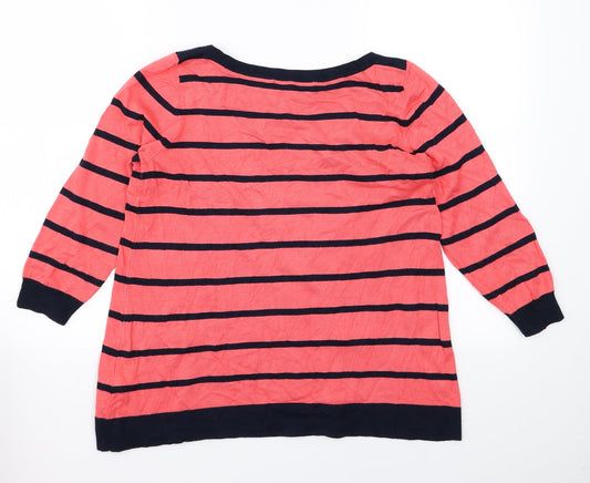 M&S Womens Pink Striped Knit Pullover Jumper Size 14