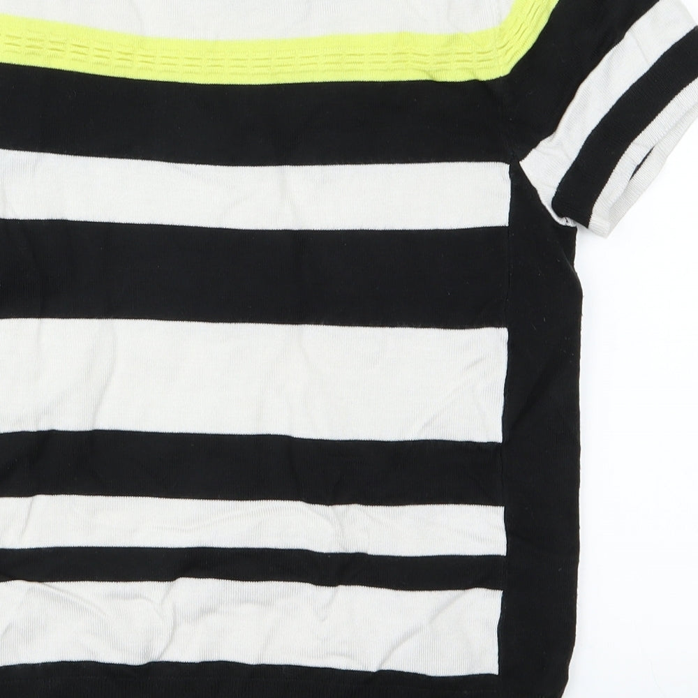 Brand and care label for Principles women’s black striped knit jumper, size UK 10